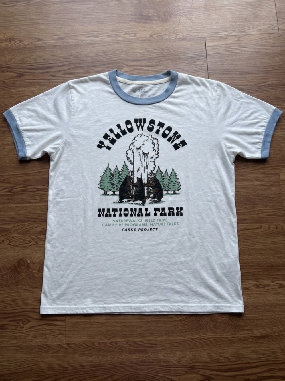 Parks Project Yellowstone National Park Ringer Tee - White with Light Blue Trim